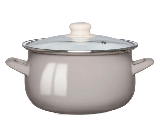Altom Garnek emaliowany 18cm z pokrywą szklaną 1,9l taupe - 1580544 - zdjęcie